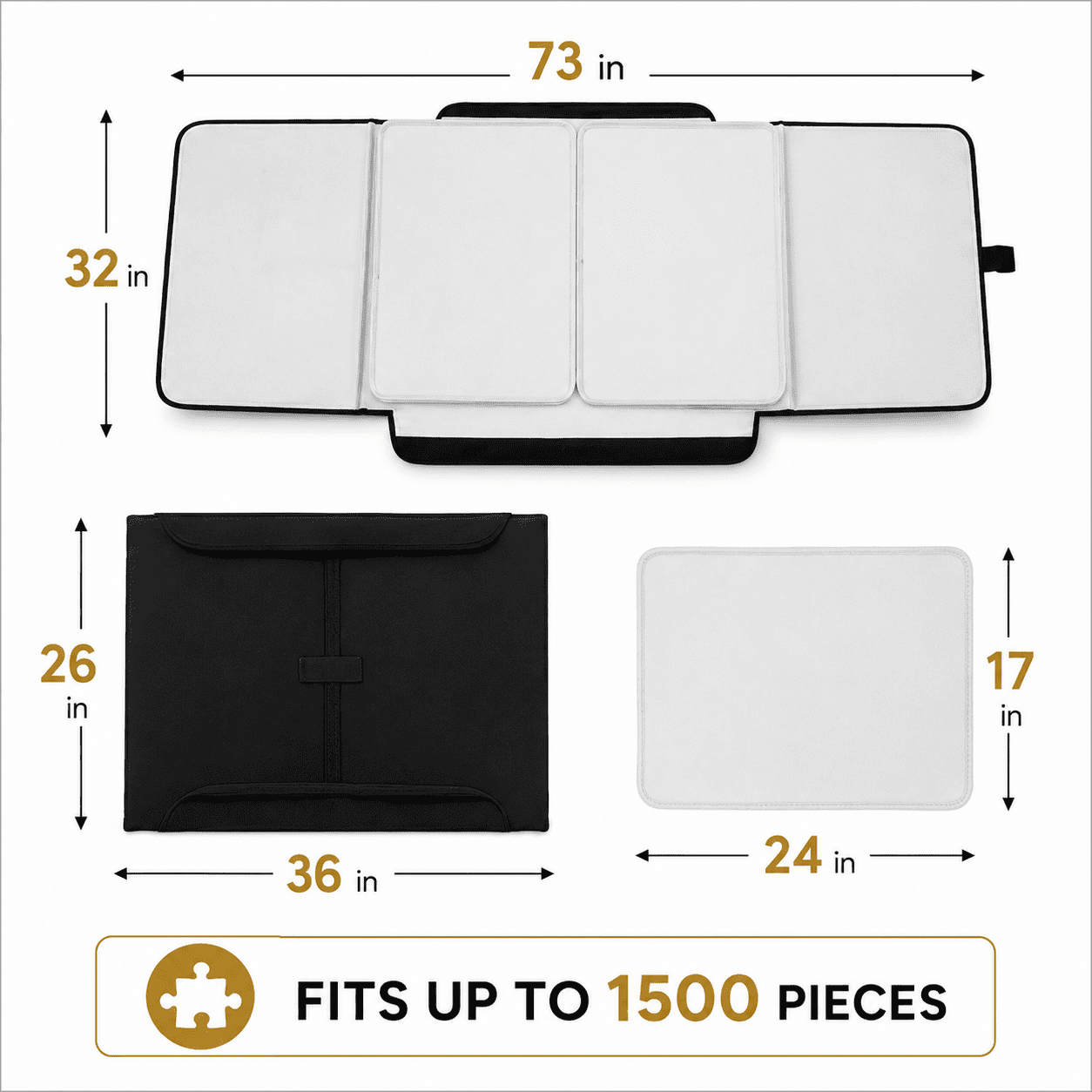 Boîte de Rangement Portable pour Puzzle Tradeopia Noire jusqu'à 1500 Pièces, avec Plateaux de Tri et Plateau Détachable