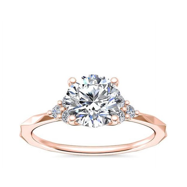 0,65 Ct P.t. Forme Ronde Diamond Naturel Dernier Design Halo Bague de Fiançailles pour Femmes Or Rose Massif 14K Taille 8