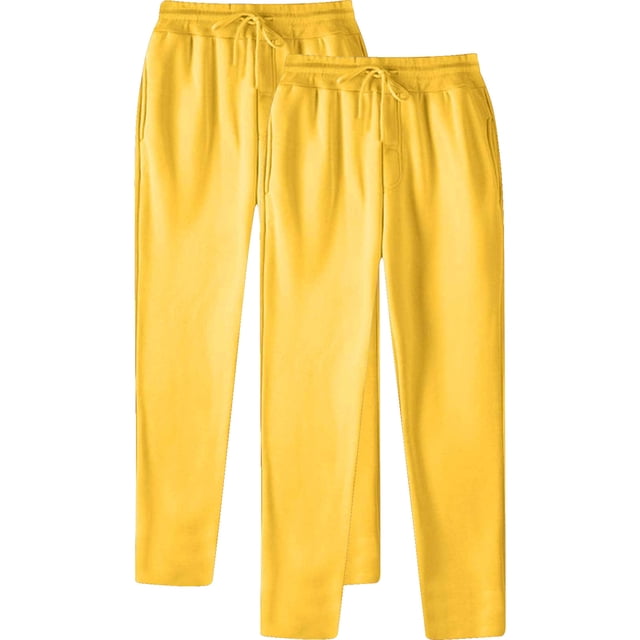 RXIRUCGD Men's Fashion Drawstring Elastic Waist Solid Color Casual Sweat Length Pants 2 PC, Yellow, Size: 3XL