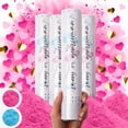 thumbnail image 1 of Gender Reveal Confetti Cannon - 4 Pack - Pink Girl Biodegradable Gender Reveal Smoke Bombs and Heart Shaped Confetti Poppers | Baby Gender Reveal Powder Cannon | Powder Blaster Gender Reveal Machine, 1 of 8
