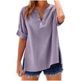 thumbnail image 1 of Timegard Plus Size Tops for Women Drop Shoulder V Neck Button 3/4 Sleeve Casual Loose Lightweight Blouse, 1 of 7