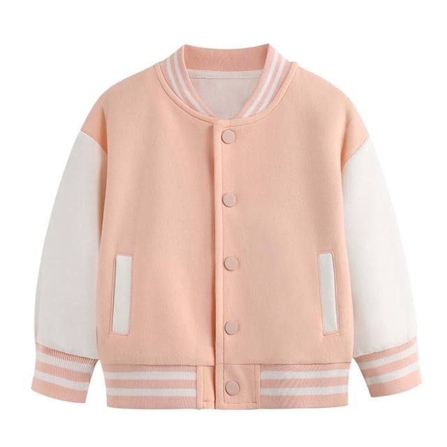 Girls Coats & Jackets Child Autumn Spring Long Sleeved Color Block Baseball Pink Fall Tops for Teen Girls ,13-14 Years