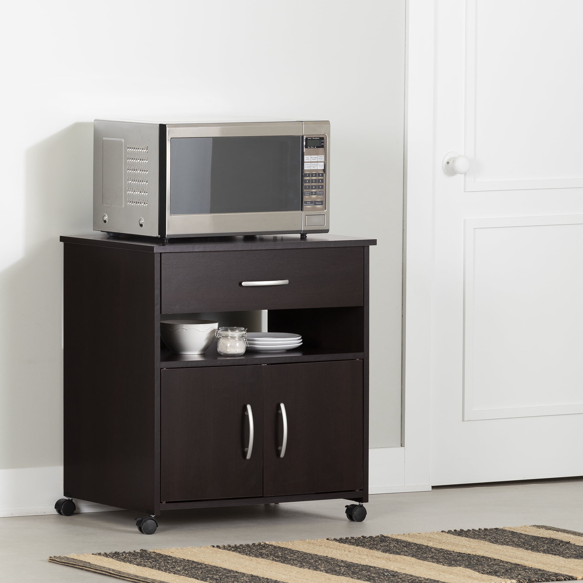 South Shore Axess Microwave Cart on Wheels, in Chocolate