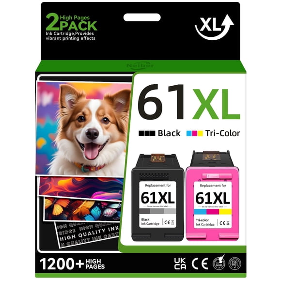 Neiber Compatible 61XL Ink Cartridge Replacement for HP Envy 4500 5530 4502 Officejet 4630 4635 DeskJet 1000 1010, Black, Tri-color, 2-Pack
