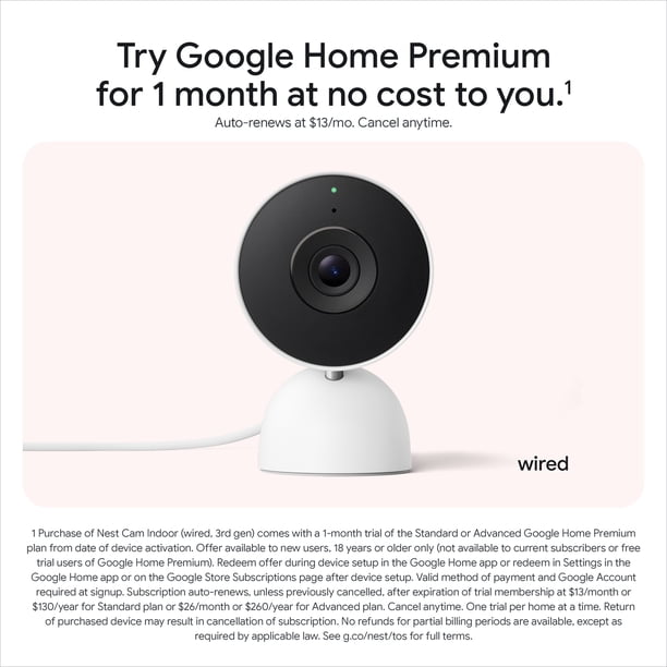 Google Nest Cam Indoor (Wired, 3rd Gen) - 2K Video and Gemini
