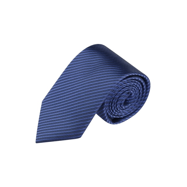 INSPIRE CHIC Men's Solid Color Narrow Stripes Necktie in dark blue, made of 100% polyester with a silky smooth texture. The tie features a subtle narrow stripe pattern, measures approximately 145cm (57.09 inches) in length and 8cm (3.15 inches) in width. Suitable for formal and informal occasions such as business meetings, weddings, and parties.