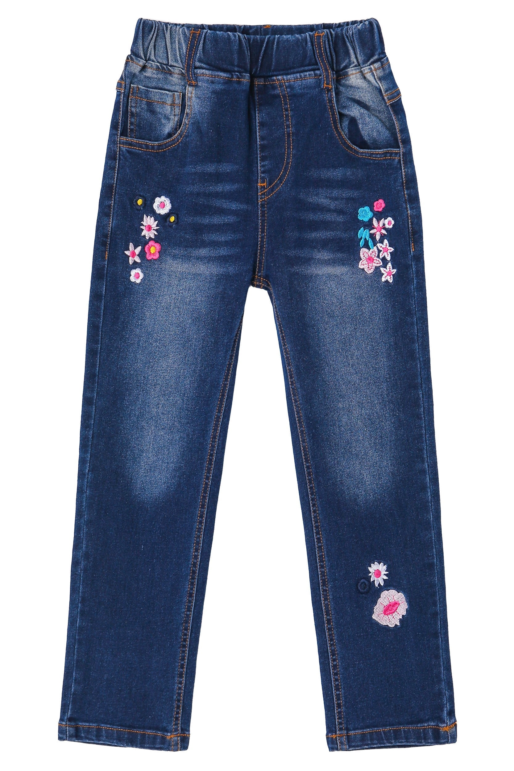 KIDSCOOL SPACE Pantalon en Denim Brodé Quotidien pour Petite Fille, 13-14 Ans