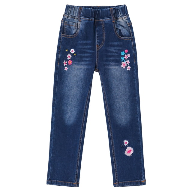 KIDSCOOL SPACE Little Girl Daily Embroidered Denim Pants,13-14 Years