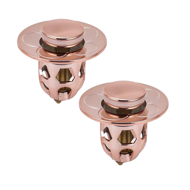 Oleegame 2PC Trashcans For Bedroom Washbasin Electroplating Drainer Bouncing Core Washbasin Pool Basin Copper Core Push Type Bouncing Core Leaking Plug Gold