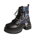 thumbnail image 1 of RXMEKW Bottines pour Femmes avec Semelle Plateforme Épaisse et Détail Chaîne, Bottes Style Moto Mode pour Tenue Décontractée et Style de Rue, 1 of 6