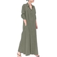 thumbnail image 2 of Meichang Robes Chemises en Coton pour Femmes Décontractées Amples à Boutons Robes Maxi à Manches Longues à Col à Revers Robes Unies Légères Confortables pour la Plage et les Vacances avec 2 Poches Vert m, 2 of 8