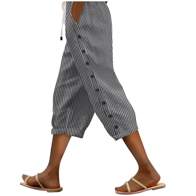 Plebaso Womens Capris Pants 2025 Summer Drawstring Casual Pants Lightweight Cropped Pants with Pockets