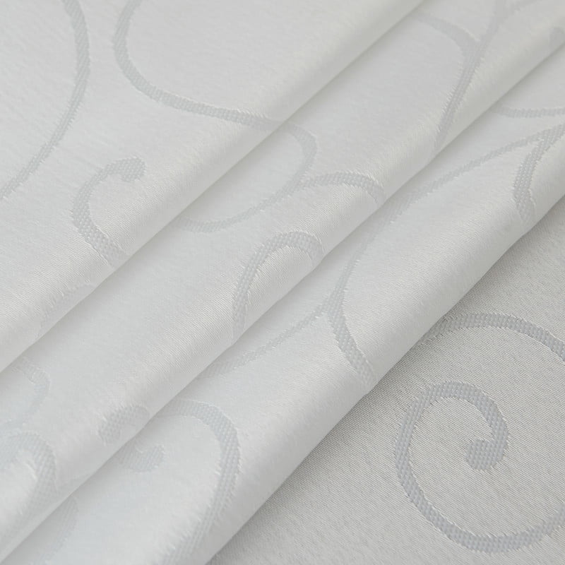 Nappe décorative Jacquard imperméable, épaisse et élégante, de qualité supérieure, à motif damassé uni volutes, résistante aux liquides taches, blanche, forme oblongue (152 x 305 cm)