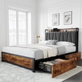 thumbnail image 2 of Ourlova Queen Size Bed Frame with 4 Storage Drawers Platform Bed Frame Queen Size with Charging Station Upholstered Headboard Queen No Box Spring Needed Vintage Brown, 2 of 9