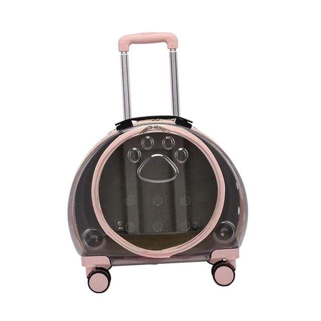 ziyahi Kitten Bag Backpack Handbag with Wheels Durable Dog Trolley Case for Puppy Translucent Pink