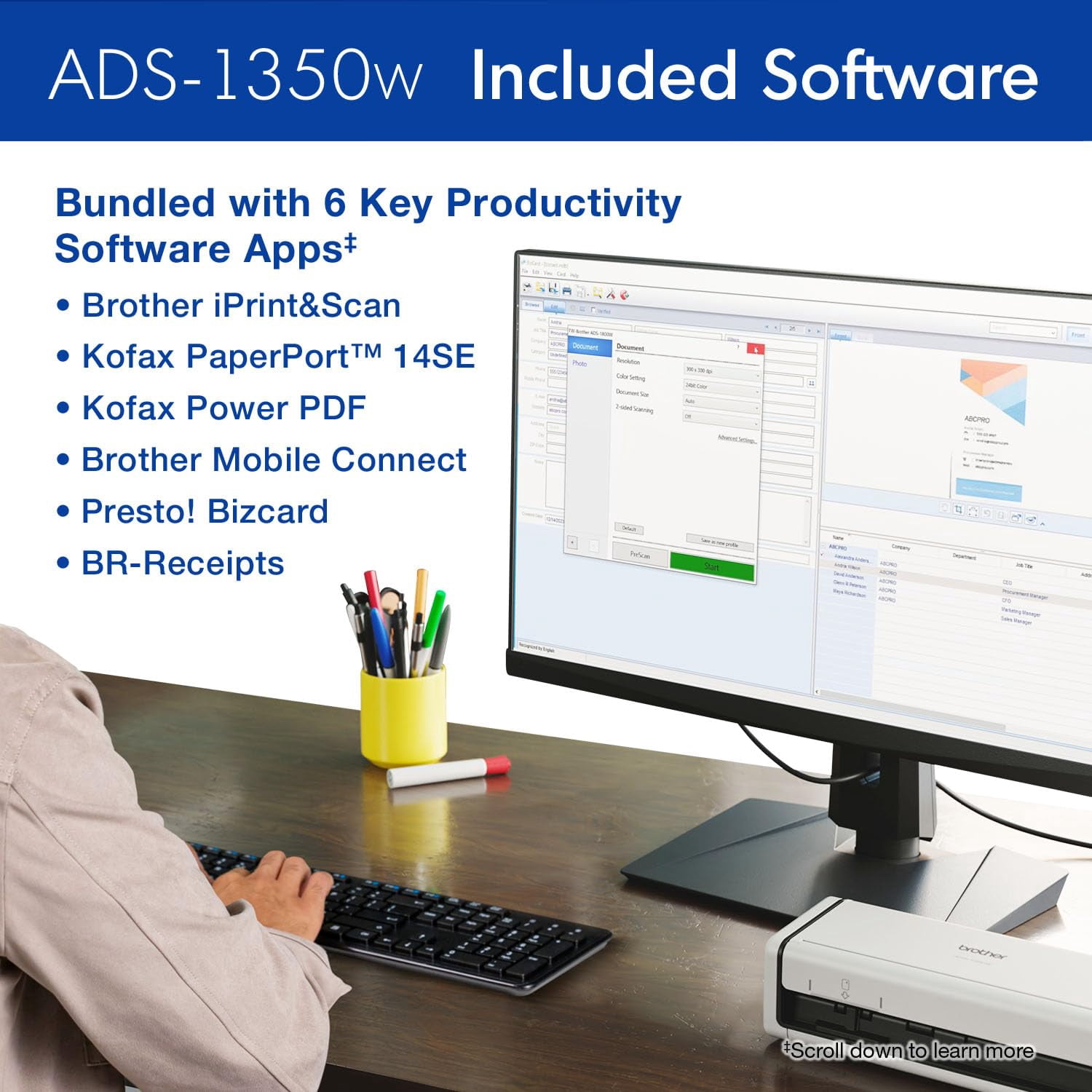 Brother ADS-1350W Wireless Compact Desktop Scanner for Easy Scanning by Small Businesses or Independent Users