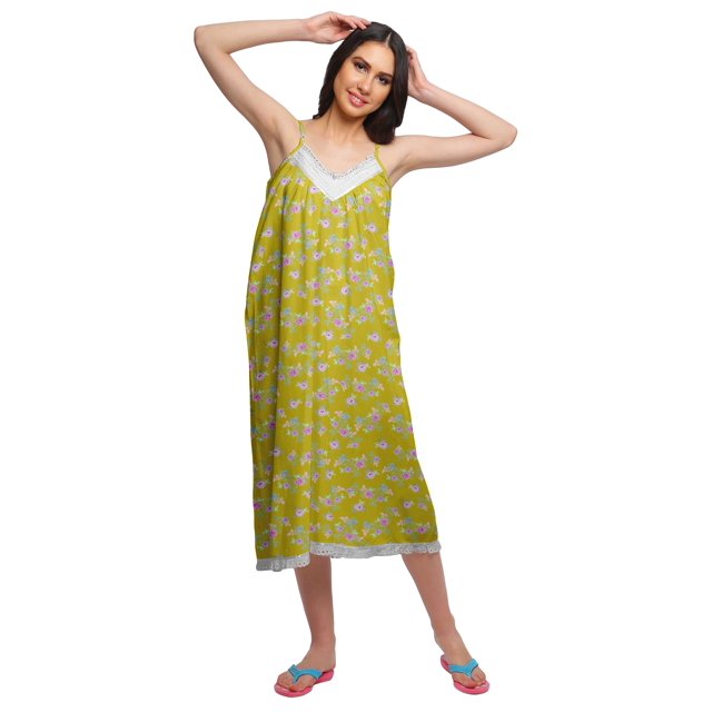 Moomaya Nuisette Sans Manches pour Femmes, Chemise de Nuit en Coton Imprimé