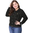 thumbnail image 3 of GRACE & GRANDEUR Veste en Jean pour Femme Grande Taille à Manches Longues Sans Col Veste en Denim, 3 of 4