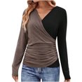 thumbnail image 1 of FAIWAD Womens Slim Deep V Neck Cross Wrap Top Long Sleeve Solid Color Pullover Tunic Top, 1 of 7