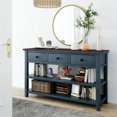 thumbnail image 1 of 50" Solid Wood Console Table Sofa Table with Storage Drawers and Bottom Shelf Entryway Table for Entry Hallway Foyer Sofa Couch Table, Antique Blue, 1 of 8