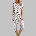thumbnail image 2 of Mikilon Pyjama Décontracté pour Femmes, Ensemble de Sommeil Mode Imprimé à Manches Courtes, Pantalon Capri, 2 Pcs, Col Rond, Tenue de Détente Décontractée avec Poches, Ensemble 2 Pcs, Blanc, TP, 2 of 8