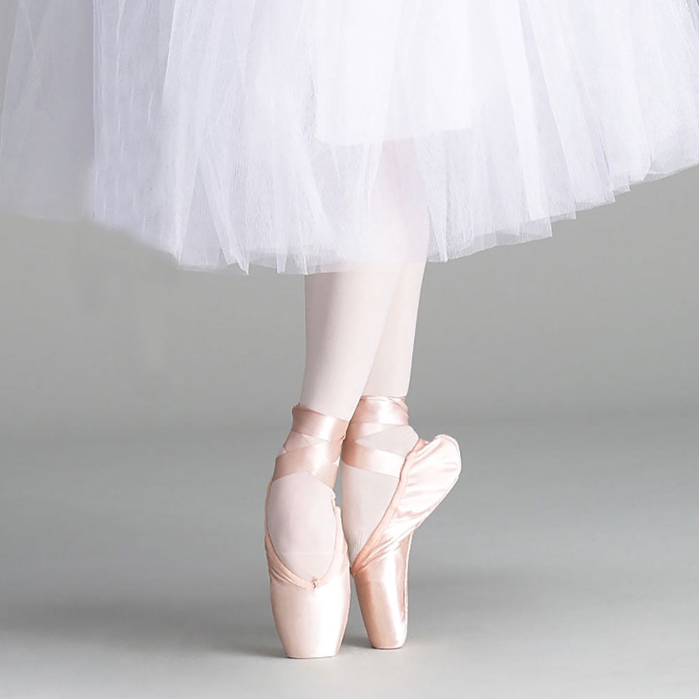 Chaussures de Danse Professionnelles pour Femmes à Semelle Plate, Style Pointe, avec Rubans pour Pratique de Ballet