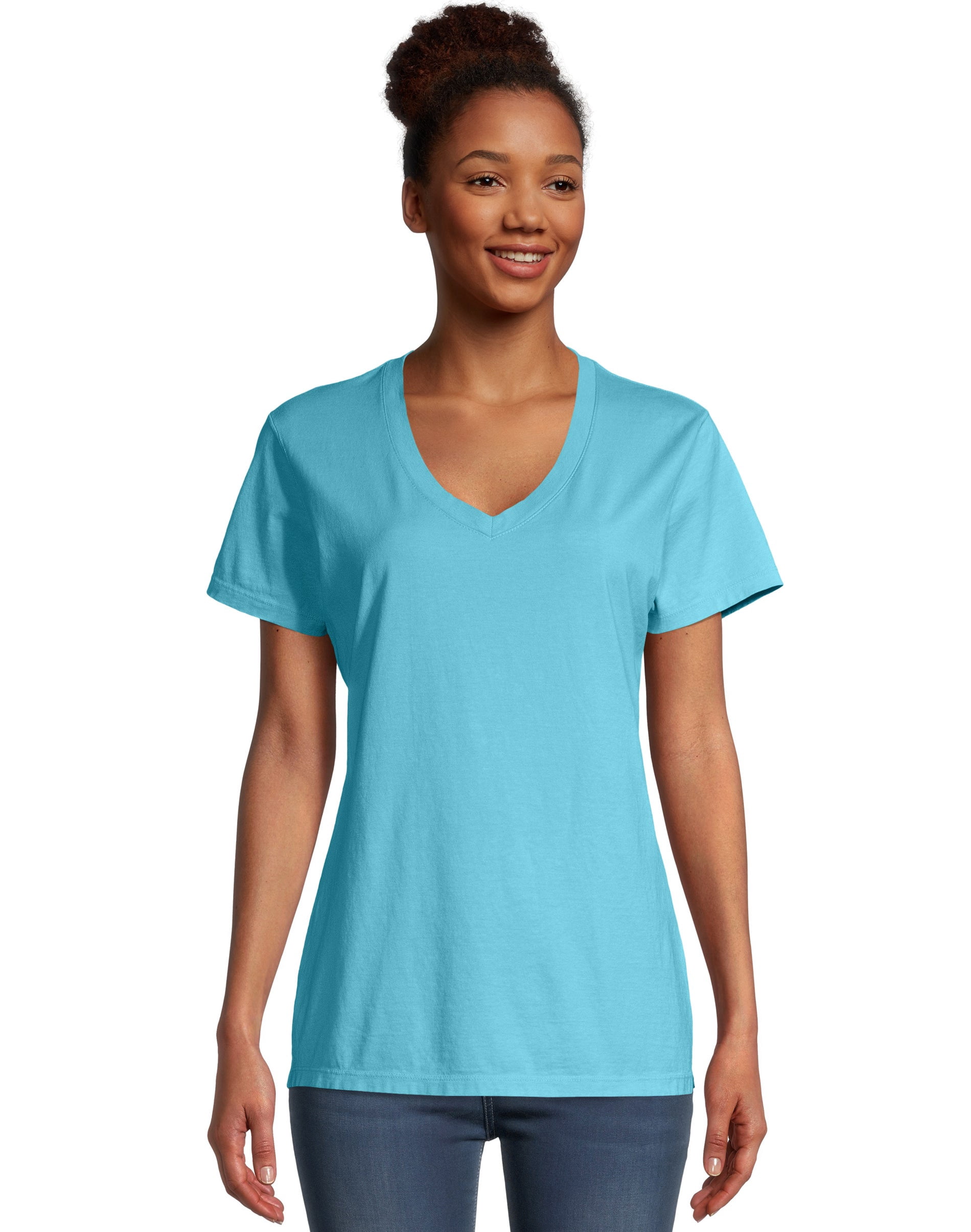 Hanes T-Shirt à Col en V ComfortWash pour Femmes, TP, Freshwater