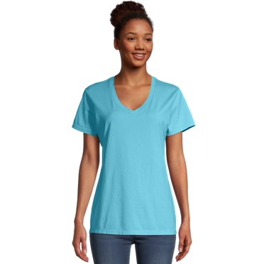 Hanes Womens ComfortWash V-Neck Tee, XS, Freshwater