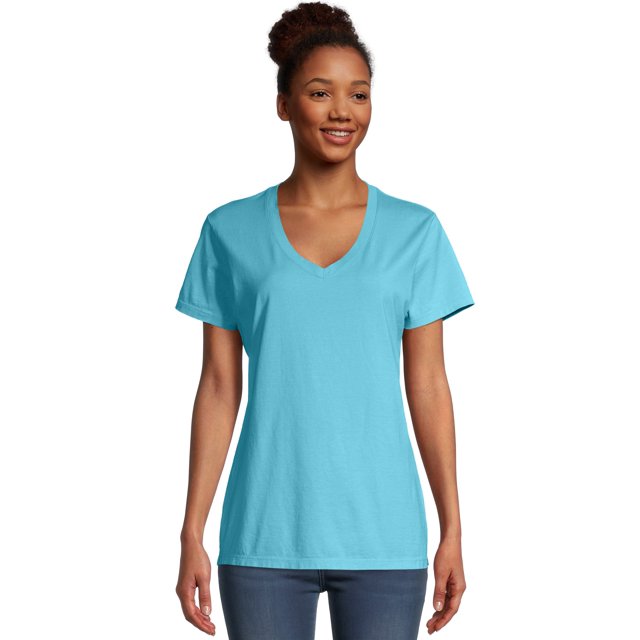 Hanes Womens ComfortWash V-Neck Tee, XL, Freshwater