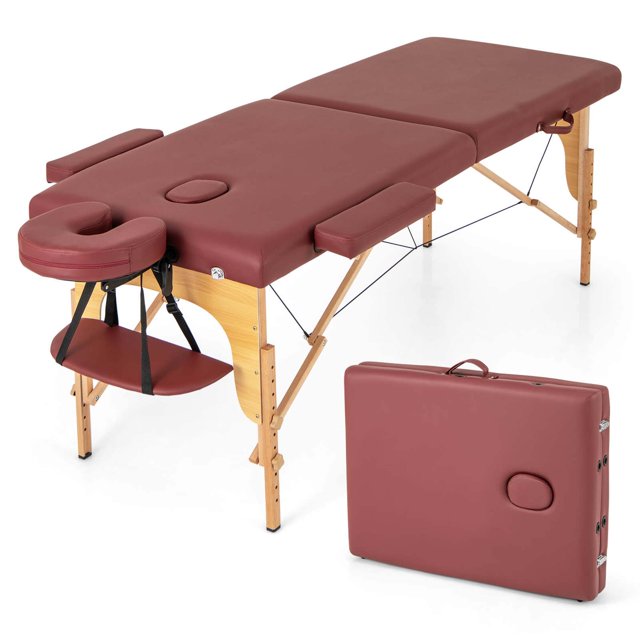 Costway Lit de Tatouage de Soins du Visage de Salon de Massage Spa Portable et Pliable de 84 Pouces avec Sac de Transport Rouge