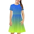 thumbnail image 2 of Soldes de Liquidation Aujourd'hui Offres Iumwxz Robe Décontractée Trapèze Robe Tunique pour Adolescentes Robe Col Rond Imprimé Dégradé Manches Courtes Robes pour Adolescentes Robe Élégante pour Fête des Fêtes 4-14a, 2 of 7
