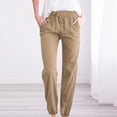 thumbnail image 2 of FNFYFH Clearance Cotton Linen Pants for Women Drawstring Elastic Pant with Pockets Solid Trousers,Gray, 2 of 4