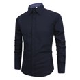 thumbnail image 1 of RXIRUCGD Homme Décontracté Uni à Boutons Manches Longues Col Rabattu Hauts Blouse Chemise, Bleu Foncé, Taille : TG, 1 of 2