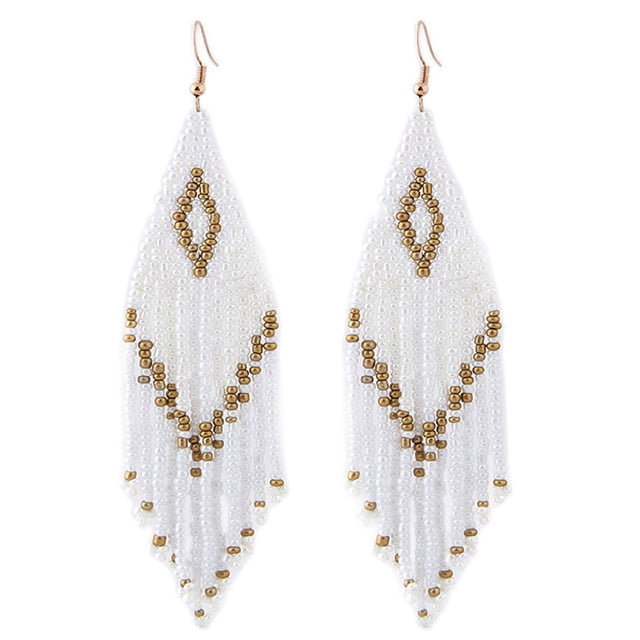 Drop Earrings Beaded Retro Creative Long Dangle Earrings Fringe Hoop Earrings