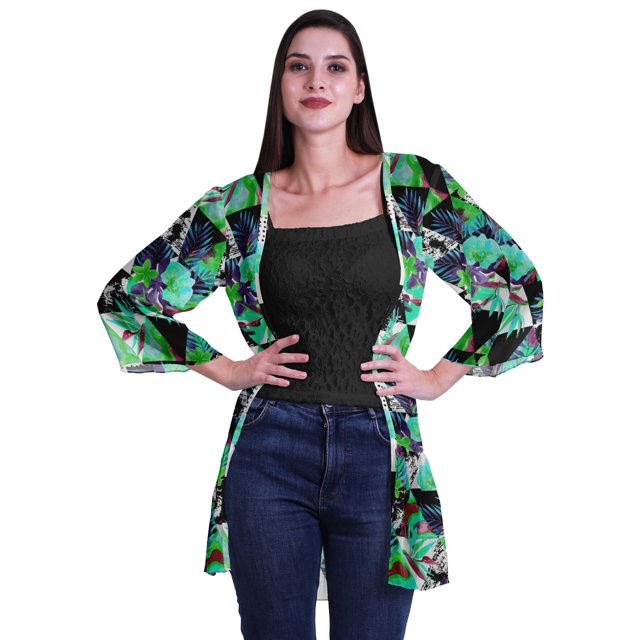Moomaya Cardigan Court en Georgette Imprimée pour Femmes, Vêtements de Plage, Châle et Couvre-Maillot