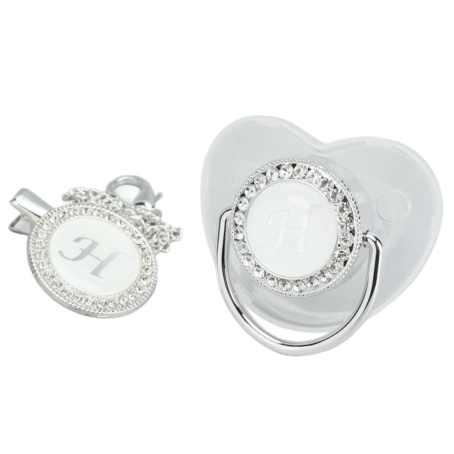 With Silicone Baby Pacifier Silver A-Z Letters Safe BPA Free One Piece Seamless Pacifier with Lid for Infant 6-18 Months