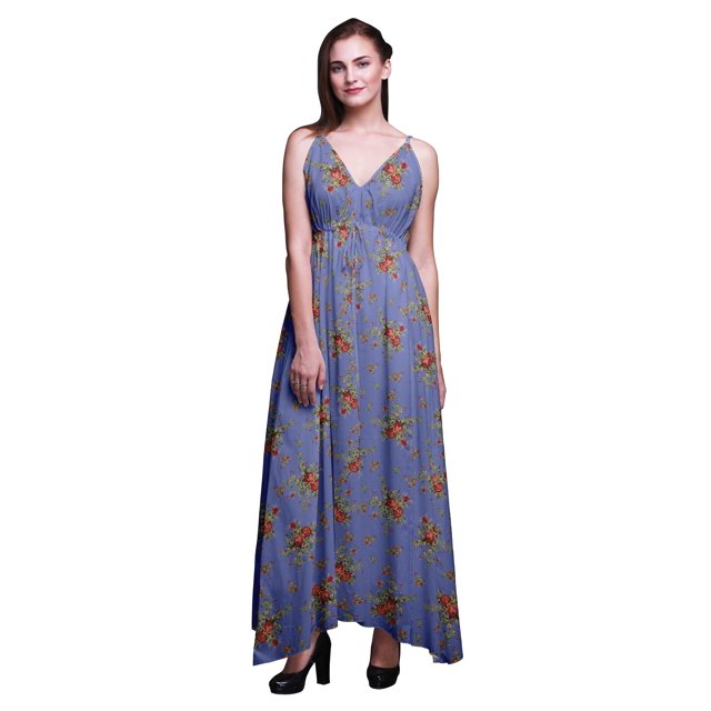 Bimba Robe Longue à Imprimé Floral pour Femmes, Bretelles Spaghetti, Col en V, Maxi, Tenue de Plage - X-Grand
