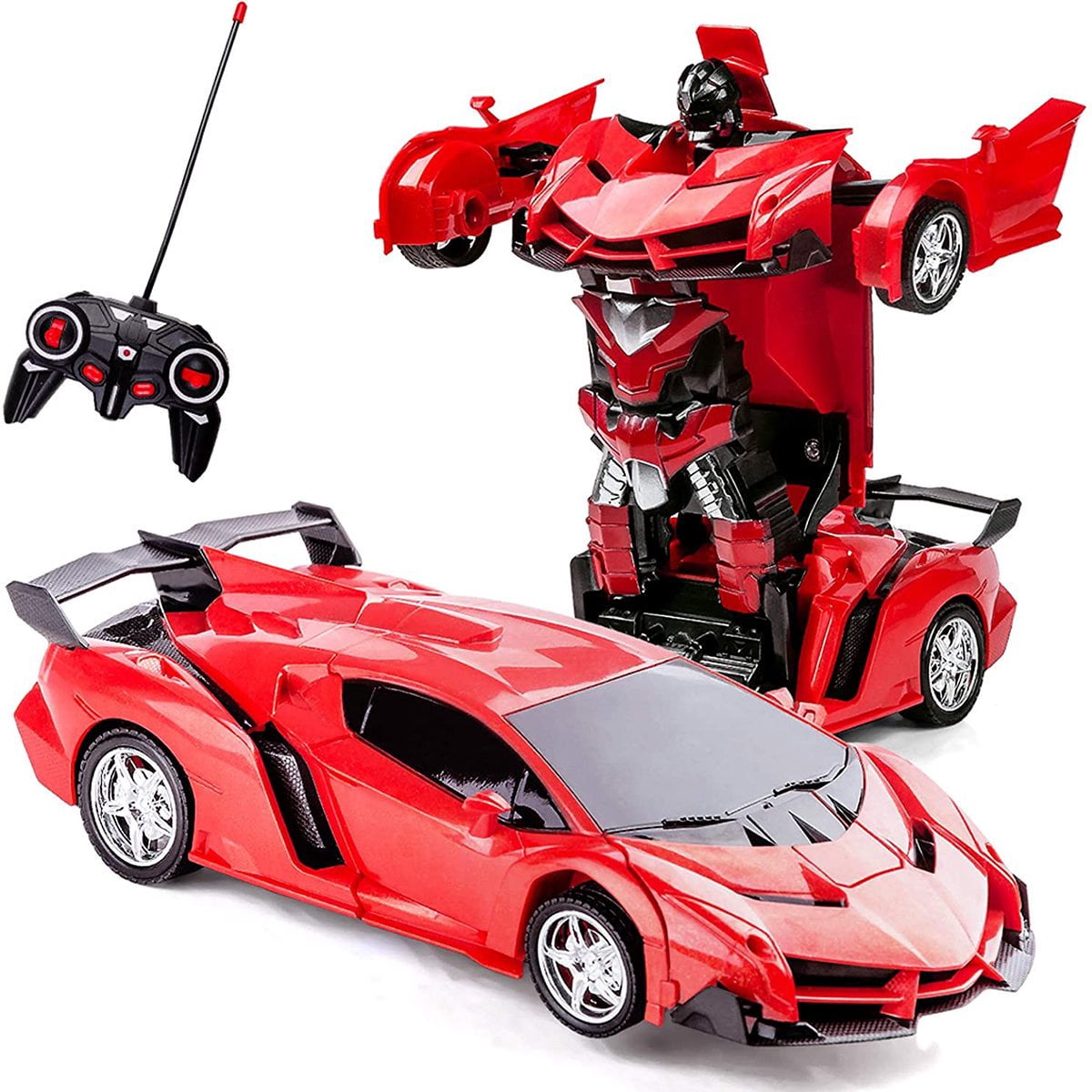 Remote Control Car Transform Robot RC Cars, 1:18 Scale Racing Sports Cars with LED Light One-Button Deformation for Kids 6+