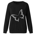 thumbnail image 3 of Fashion Womens Casual O-neck Butterfly Rhinestone Long Sleeve Tops T-shirt, 3 of 5