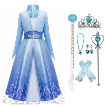 HAWEE Robe de Luxe Princess Reine des Neiges Costume pour Fille Cosplay Halloween Robes de Fête
