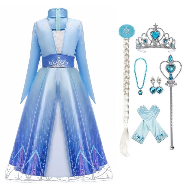 HAWEE Robe de Luxe Princess Reine des Neiges Costume pour Fille Cosplay Halloween Robes de Fête