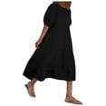 thumbnail image 2 of LOVZFMLL Mode Femmes Ample Couleur Unie O Manches Bouffantes Décontractée Manches Courtes Robe Noir G, 2 of 5