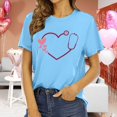 thumbnail image 1 of Chandails de la Saint-Valentin pour Femmes Col Rond Manches Courtes Mode T-Shirt à Imprimé Cœur Ample Léger Confortable Doux Blouses Chandail Tenues Bleu Ciel P, 1 of 4