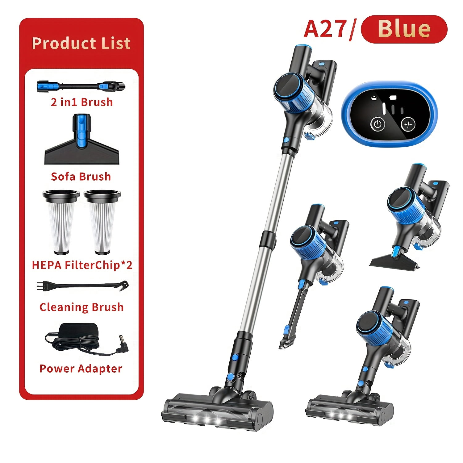 Cordless Vacuum Cleaner, 8-in-1 Lightweight Stick Vacuum with Powerful Suction, 3 Suction Modes, LED Display, Anti-Tangle Vacuum Cleaner for Home
