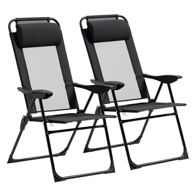 Outsunny Chaises de Camping Doubles Pliables avec Inclinaison et Appuie-Tête, Noir