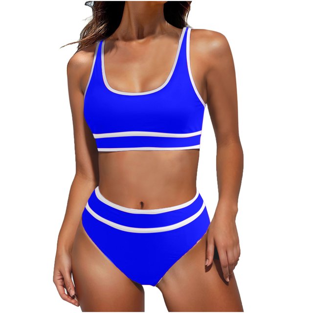 FAIWAD Womens 2 Piece Swimsuits Sports Color Block Bikini Sets Removable Bra Pad Full Coverage Bathing Suits for Girls