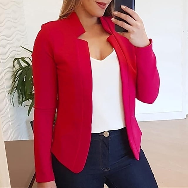 TIMIFIS Womens Casual Blazers Open Front Long Sleeve Work Office Jackets Blazer-Red - Fall/Winter