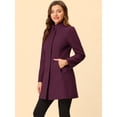 thumbnail image 3 of INSPIRE CHIC Women's Winter Overcoat Stand Collar Single Breasted Mid-thigh Long Coat Purplish Red XL, 3 of 5