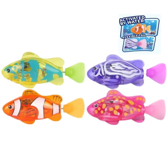 Interactive Floating Robot Fish Toy - Battery-Powered Swimming Pet with LED Head Lights, Electromagnetic Induction Tail, Auto-Activate in Water - 4 Colors (Orange, Red, Purple, Yellow) Included,