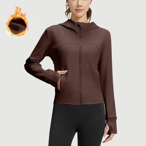 Fankiway Women's Hooded Coat Long Sleeve Winter Comfy Regular Casual Outerwear Top Coffee M